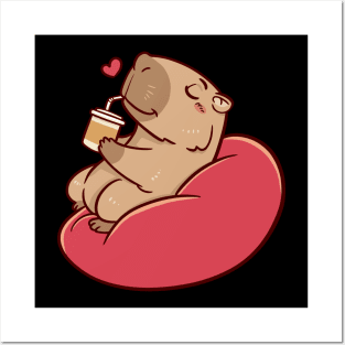 Cute capybara chilling and drinking coffee Posters and Art